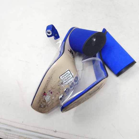 Paul Andrew Womens Heels Serrano Blue Satin PVC Cabochon Peep Toe Slingback 37 7 - Picture 8 of 10